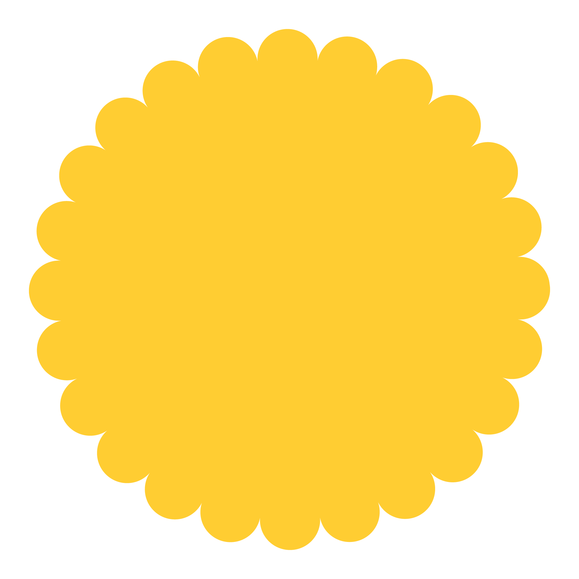 Yellow scalloped circle shape.